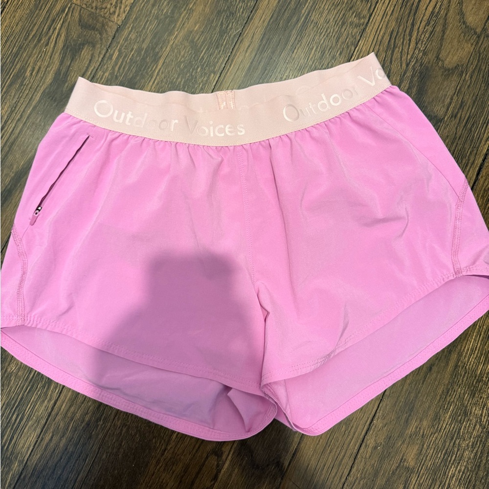 Outdoor Voices Light Pink Athletic Shorts with Elastic Logo Waistband